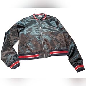 Next Era Black Satin Jacket with Red & White Stripe Trim
